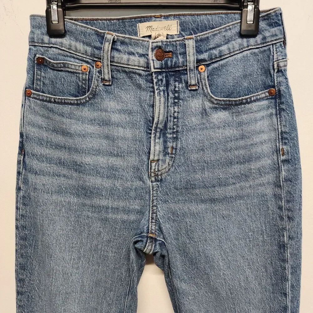 Madewell Womens Perfect Fit Vintage Crop Jeans 26x24 Blue Raw Hem Whiskering